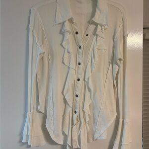 We The Free Cream Ruffled Button-Down Shirt